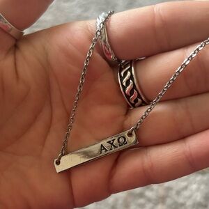Silver Alpha Chi Omega AXO Bar Necklace
